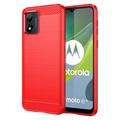 Motorola Moto E13 Børstet TPU Deksel - Karbonfiber - Rød
