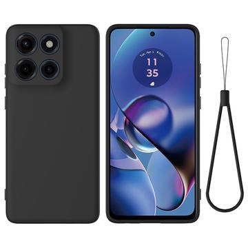 Motorola Moto G Stylus 5G (2025) Flytende silikon-deksel med håndstropp - svart
