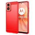 Motorola Moto G04/G24 Børstet TPU Deksel - Karbonfiber - Rød