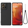 Motorola Moto G17 Power/G17/G15 Flytende silikon-deksel med håndstropp - Svart