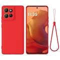 Motorola Moto G17 Power/G17/G15 Flytende silikon-deksel med håndstropp - Rød