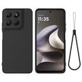 Motorola Moto G37/G37 Power/G47 Flytende silikon-deksel med håndstropp - Svart
