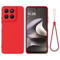Motorola Moto G37/G37 Power/G47 Flytende silikon-deksel med håndstropp - Rød