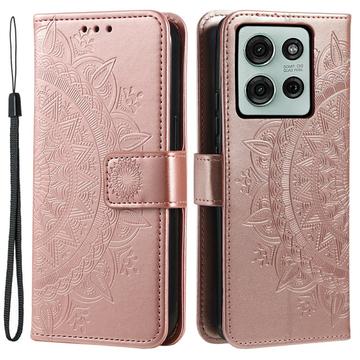 Motorola Moto G75 Mandala Series Lommebok-deksel - Roségull