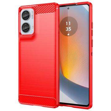 Motorola Moto G85/S50 Neo Børstet TPU Deksel - Karbonfiber - Rød