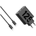 Motorola TurboPower 125W dobbel USB-C-vegglader med USB-C-kabel - svart
