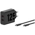 Motorola TurboPower 125W dobbel USB-C-vegglader med USB-C-kabel - svart