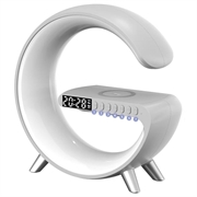 N69 Multifunksjonell APP-kontroll 15W trådløs lader Bluetooth-høyttaler med klokke og stemningslys, EU-kontakt - hvit