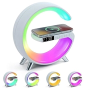 N69 Multifunksjonell APP-kontroll 15W trådløs lader Bluetooth-høyttaler med klokke og stemningslys, EU-kontakt - hvit