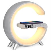 N69 Multifunksjonell APP-kontroll 15W trådløs lader Bluetooth-høyttaler med klokke og stemningslys, EU-kontakt - hvit