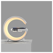 N69 Multifunksjonell APP-kontroll 15W trådløs lader Bluetooth-høyttaler med klokke og stemningslys, EU-kontakt - hvit