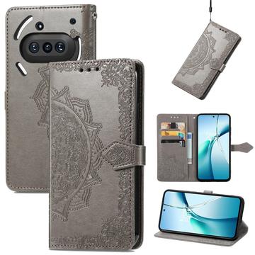 Nothing Phone (3a) Mandala Series Lommebok-deksel - Grå
