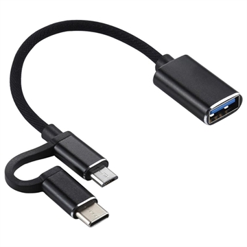 Nylonflettet USB 3.0 til USB-C / MicroUSB OTG Kabel Adapter