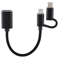 Nylonflettet USB 3.0 til USB-C / MicroUSB OTG Kabel Adapter - Svart