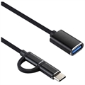 Nylonflettet USB 3.0 til USB-C / MicroUSB OTG Kabel Adapter - Svart