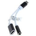 OTB 2-i-1 USB-C / 3.5mm Lade & Lydadapter (Åpen Emballasje - Bulk Tilfredsstillende) - Hvit