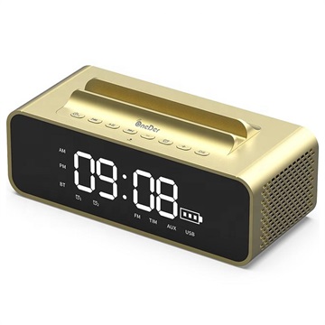 OneDer V06 Stereo Bluetooth-høyttaler / Vekkerklokke - 10W - Gull