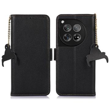 OnePlus 12 Lommebok-deksel i Lær med RFID - Svart