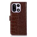 OnePlus 15 Crocodile Series Lommebok-deksel i Lær med RFID - Brun
