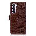 OnePlus Nord CE6 Lite/Realme P4x Crocodile Series Lommebok-deksel i Lær med RFID - Brun