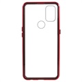 OnePlus Nord N10 5G Magnetisk Deksel med Herdet Glass - Rød