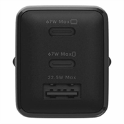 OtterBox 67W GaN-vegglader - 2x USB-C, USB-A, PD 3.0, PPS - svart
