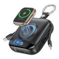 P007 Mini-powerbank 10000mAh med USB-C, Lightning-kabler og trådløs lading for Apple Watch - svart