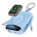 P007 Mini-powerbank 10000mAh med USB-C, Lightning-kabler og trådløs lading for Apple Watch - blå