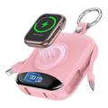 P007 Mini-powerbank 10000mAh med USB-C, Lightning-kabler og trådløs lading for Apple Watch - rosa