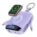 P007 Mini-powerbank 10000mAh med USB-C, Lightning-kabler og trådløs lading for Apple Watch - Lilla