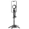 P15-C 2-i-1 magnetisk selfiestick og stativ med RGB-lys - svart