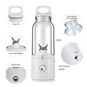 P2028R 500ml bærbar blender / oppladbar juicebeger - hvit