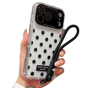 iPhone 17 Pro/18 Pro PC / TPU-deksel med linsefilm og stropp - Polka Dot - Svart