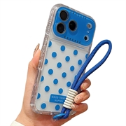 iPhone 17 Pro/18 Pro PC / TPU-deksel med linsefilm og stropp - Polka Dot - Blå