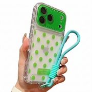 iPhone 17 Pro/18 Pro PC / TPU-deksel med linsefilm og stropp - Polka Dot - Grønn