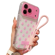 iPhone 17 Pro PC / TPU-deksel med linsefilm og stropp - Polka Dot - Rosa