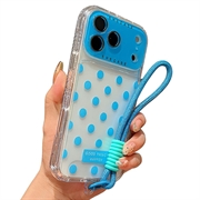 iPhone 17 Pro/18 Pro PC / TPU-deksel med linsefilm og stropp - Polka Dot - Himmelblå