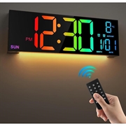 PH-01 16" digital LED-vekkerklokke - RGB-skjerm, dobbel alarm, fjernkontroll - svart