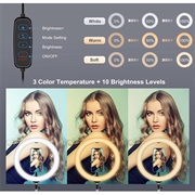 PULUZ 10.2"s 26cm buet ringlys + skrivebordsarmstativ USB 3 moduser dimbar LED Vlogging Selfie-fotografering Videolys med to fargetemperaturer og telefonklemme