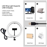 PULUZ PKT3066B 10.2" LED-selfie-ringlys med mobiltelefonklemme Stativ for YouTube-bloggere Videoopptak