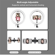 PULUZ PKT3066B 10.2" LED-selfie-ringlys med mobiltelefonklemme Stativ for YouTube-bloggere Videoopptak