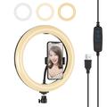 PULUZ PU397 10-tommers 3-trinns dimbar LED-ringlampe for videofotografering med mobiltelefonklemme for vlogging - svart