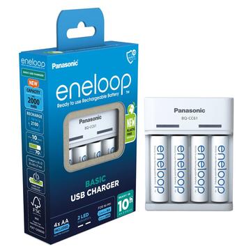 Panasonic Eneloop BQ-CC61 USB-batterilader med 4x AA oppladbare batterier