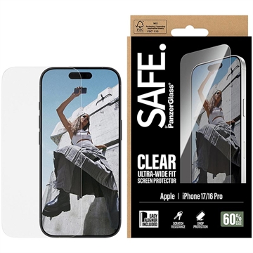 iPhone 17/16 Pro PanzerGlass Safe Ultra-Wide Fit Beskyttelsesglass - 9H - Klar