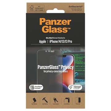 iPhone 13/13 Pro/14 PanzerGlass Ultra-Wide Fit Privacy EasyAligner Skjermbeskytter - Svart Kant