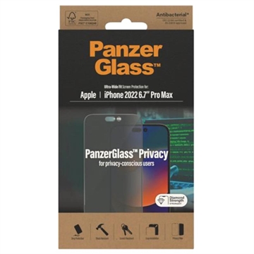 PanzerGlass Ultra-Wide Fit Privacy iPhone 14 Pro Max Skjermbeskytter - Svart