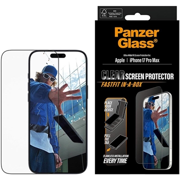 iPhone 17 Pro Max PanzerGlass Ultra-Wide Fit m. FastFit In-A-Box Beskyttelsesglass - 9H - svart kant