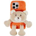 3D Plush Doll iPhone 14 Pro TPU-deksel - Oransje / Bjørn