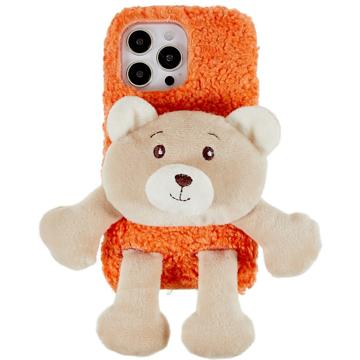 3D Plush Doll iPhone 14 Pro TPU-deksel - Oransje / Bjørn