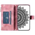 Telefonskall for iPhone 14 Plus, Anti-ripe Mandala Flower Imprinted PU-skinndekselstativ med flere kortspor Glidelåslomme lommebokveske - Rose Gold